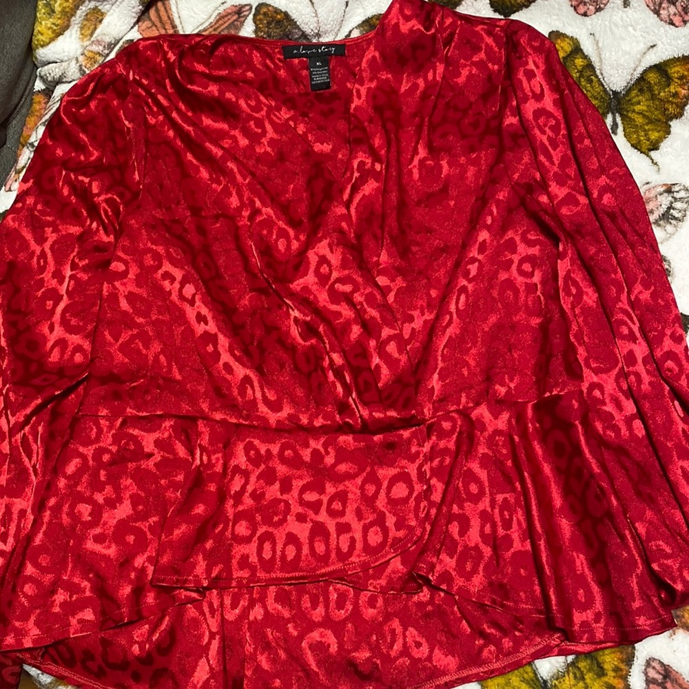 Womens peplum leapord blouse in red